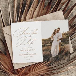 Modern Minimal Calligraphy Wedding Photo Save The Date
