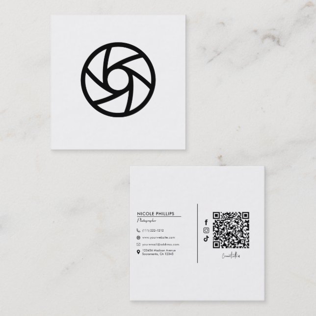 Modern Minimal Camera Aperture Photographer  Square Business Card (Front/Back)
