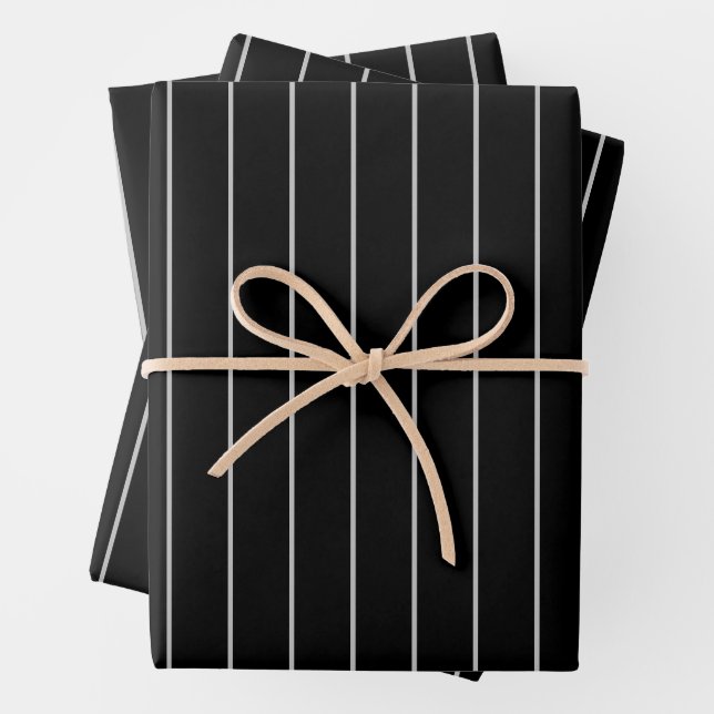 Modern Minimal Chic Black and Grey Striped Wrapping Paper Sheet (In situ)