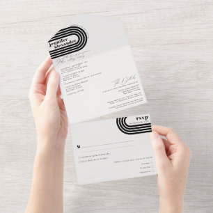 Modern Minimal Chic Black & White Wedding All In O One Invitation