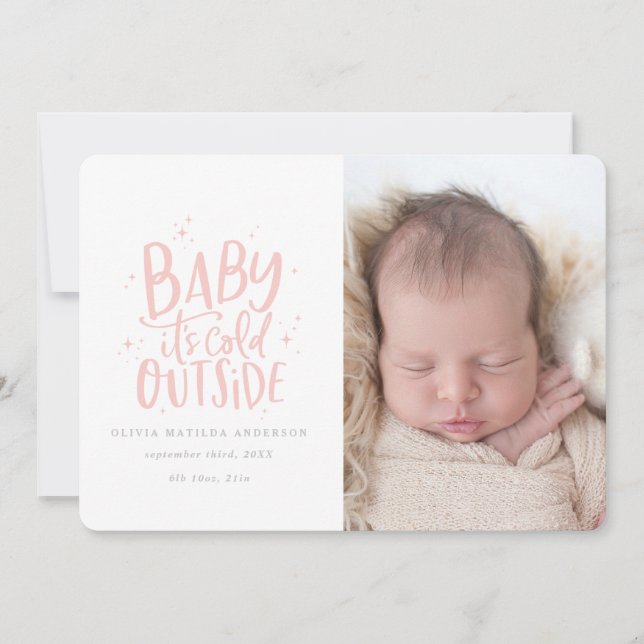 Modern minimal chic Christmas birth announcement (Front)