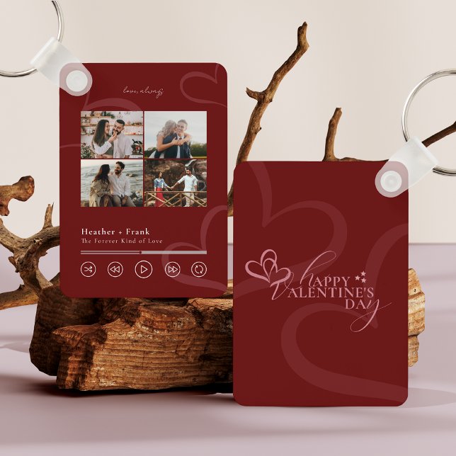 Modern Minimal Chic Music Player Photo Valentines Keychain (Creator Uploaded)