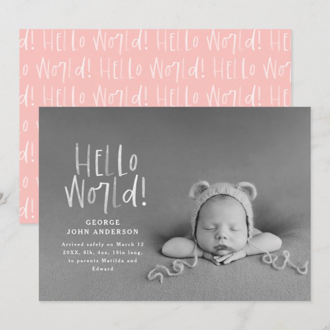 Modern minimal chic pink typography photo  announcement (Front/Back)