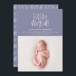 Modern minimal chic typography lilac photo birth announcement<br><div class="desc">Hello world hand written modern minimal photo birth announcement. Modern graphic marker pen typography design. Lilac colour can be changed.</div>