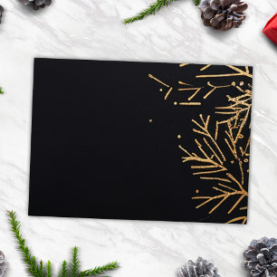 Modern Minimal Christmas Black Gold Return Address Envelope