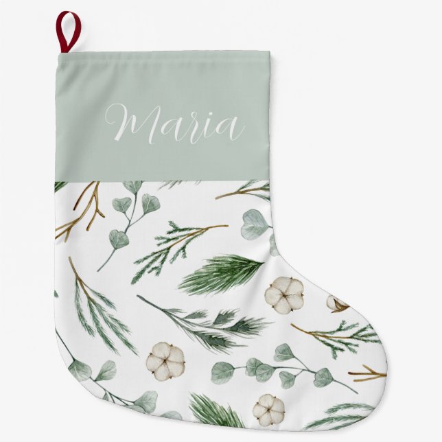 Modern minimal Christmas elegant script Large Christmas Stocking (Front)