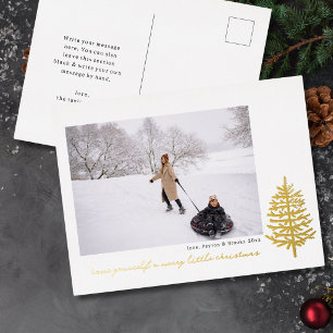 modern minimal Christmas evergreen tree foil photo Holiday Postcard