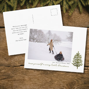 modern minimal Christmas evergreen tree photo Holiday Postcard