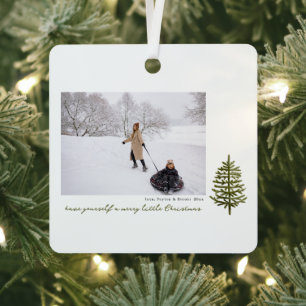 modern minimal Christmas evergreen tree photo Metal Ornament