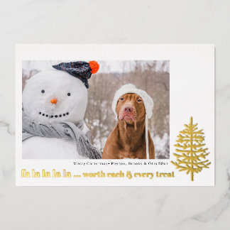 modern minimal Christmas foil funny dog pet photo Holiday Card
