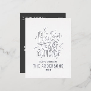 Modern minimal Christmas grey elegant Foil Holiday Postcard