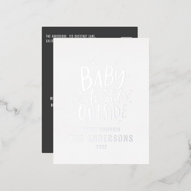 Modern minimal Christmas grey elegant Foil Holiday Postcard (Front/Back)