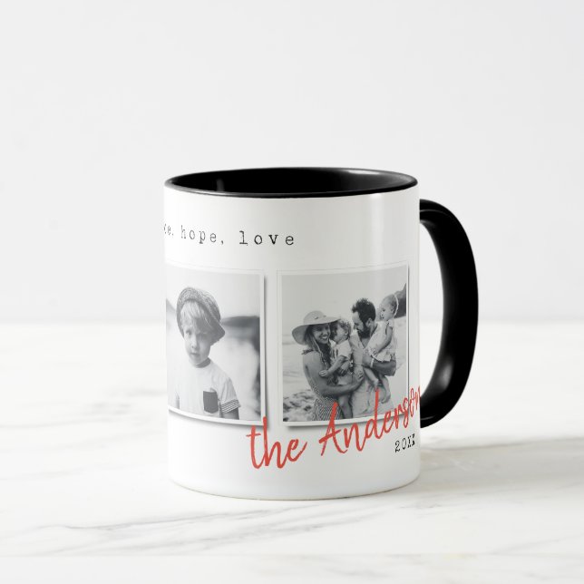 Modern minimal Christmas multi photo family gift Mug (Front Right)