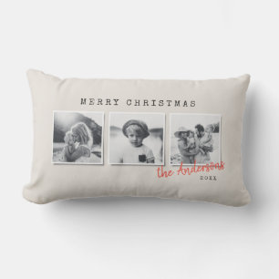 Modern minimal Christmas multi photo home decor Lumbar Pillow
