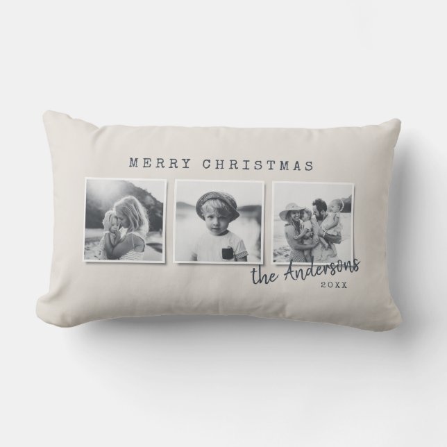 Modern minimal Christmas multi photo home decor Lumbar Pillow (Front)