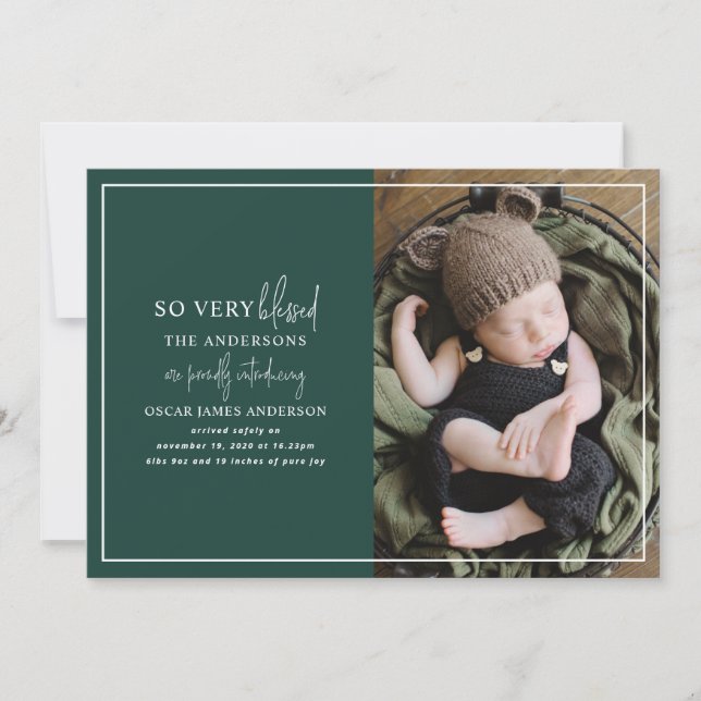 Modern minimal Christmas photo birth announcement (Front)