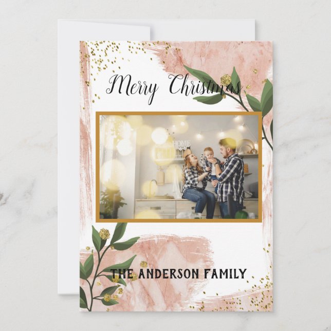 Modern minimal Christmas rustic multi photo Holiday Card (Front)