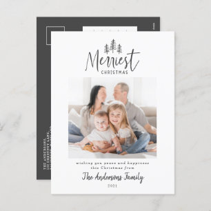 Modern minimal Christmas rustic multi photo Holiday Postcard