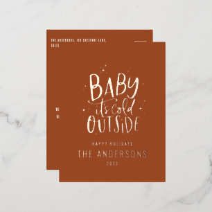 Modern minimal Christmas terracotta elegant Foil H Foil Holiday Postcard