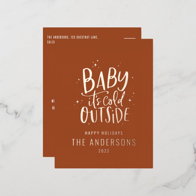 Modern minimal Christmas terracotta elegant Foil H Foil Holiday Postcard (Front/Back)
