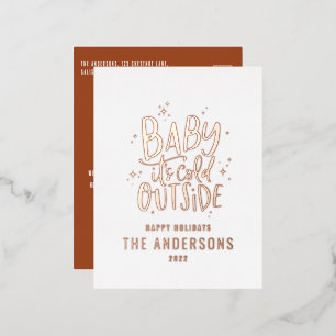 Modern minimal Christmas terracotta elegant Foil Holiday Postcard