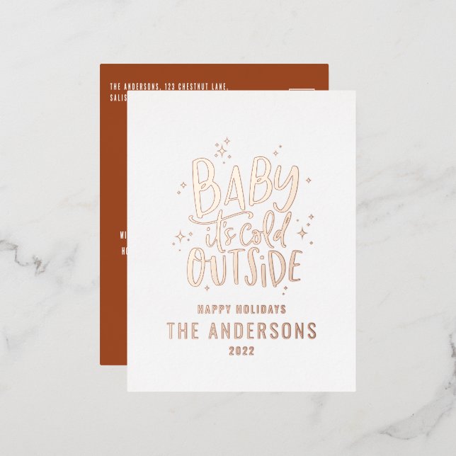 Modern minimal Christmas terracotta elegant Foil Holiday Postcard (Front/Back)