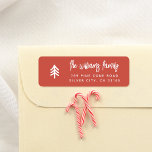 Modern Minimal Christmas Tree Family Name Red<br><div class="desc">A simple return address label, perfect for all your seasonal mail. The label is a boho red colour, with a white Christmas tree on one side, and your family name and contact details on the other. Your name is written in modern script lettering, and your return address is printed in...</div>