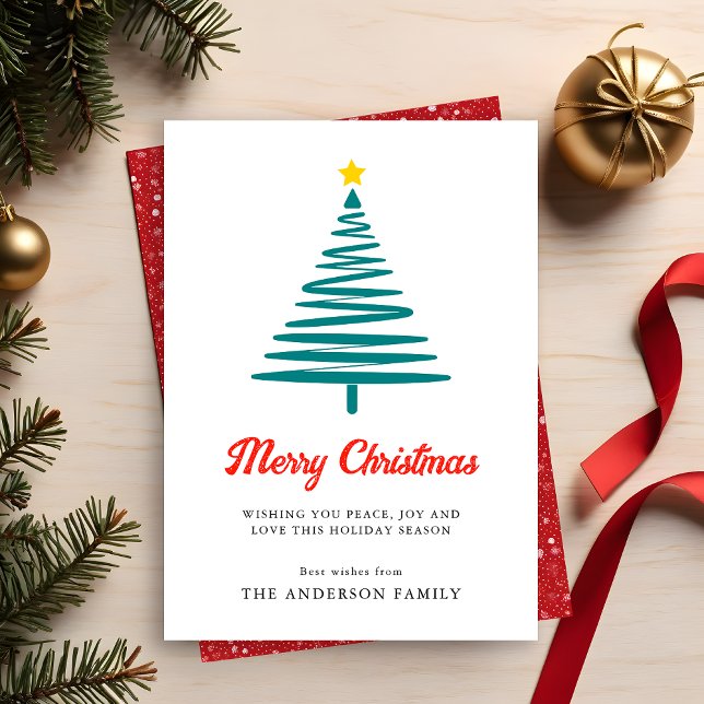 Modern Minimal Christmas Tree Merry Christmas Holiday Card (Creator Uploaded)