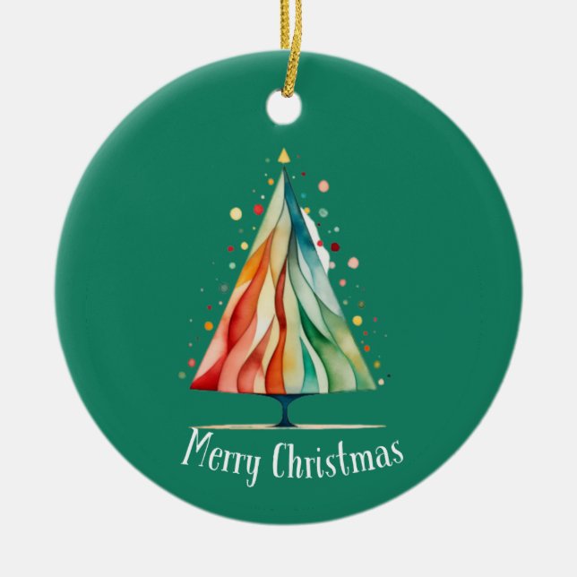 Modern Minimal Christmas Tree Watercolor Ornament (Front)