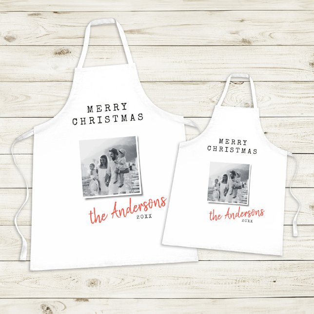 Modern minimal Christmas vintage family photo  Apron (Creator Uploaded)