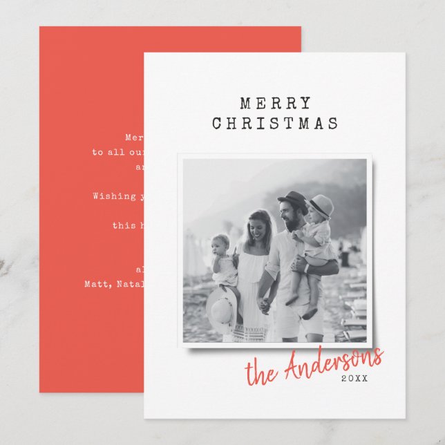 Modern minimal Christmas vintage indie photo Holiday Card (Front/Back)