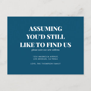 Modern Minimal Classic Typography Navy Blue Moving Announcement Postcard