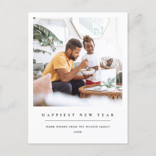 MODERN MINIMAL CLEAN CUSTOM PHOTO HAPPY NEW YEAR HOLIDAY POSTCARD