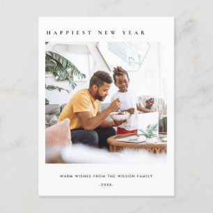 MODERN MINIMAL CLEAN CUSTOM PHOTO HAPPY NEW YEAR HOLIDAY POSTCARD