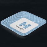 Modern Minimal Coastal Blue Stripes Monogram Paper Plate<br><div class="desc">Modern Minimal Coastal Blue Stripes Monogram Paper Plates you can customize with your monogram and name.</div>