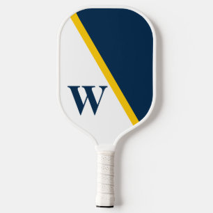 Modern Minimal College Yellow Blue White Monogram Pickleball Paddle