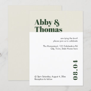 Modern Minimal Colour Block Green Stylish Wedding Invitation