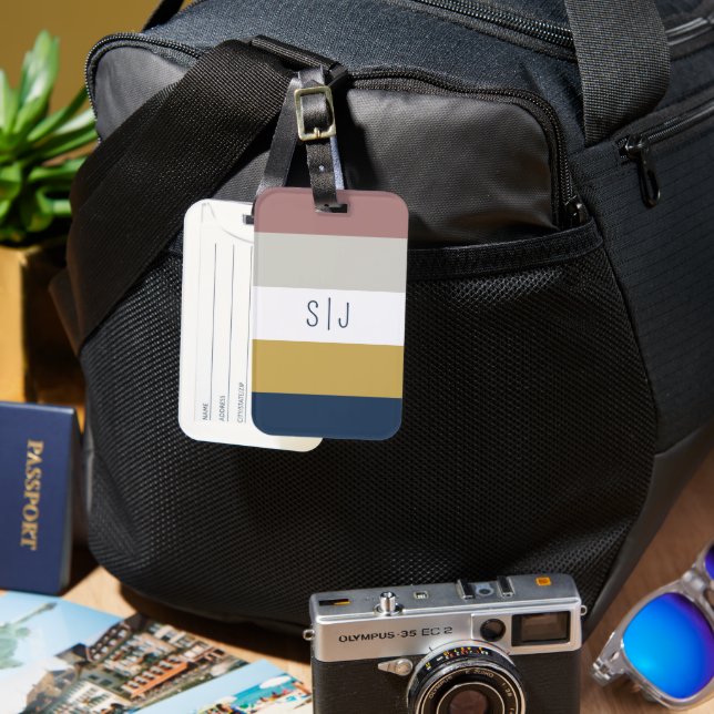 Modern Minimal Colour Block Monogram Custom Luggage Tag (Front & Back)