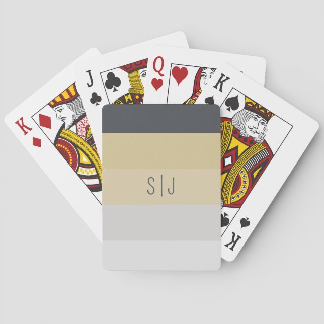 Modern Minimal Colour Block Monogram Personalize Playing Cards (Back)