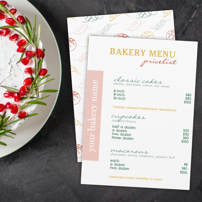 Modern Minimal Colourful Menu Bakery Price List  (Creator Uploaded)