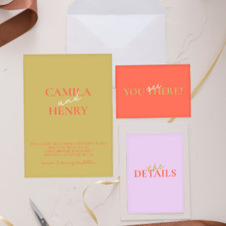 Modern Minimal Colourful Orange Green Wedding Invitation