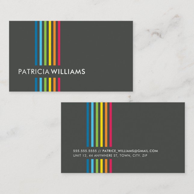 MODERN MINIMAL colourful simple rainbow stripe gre Business Card (Front/Back)