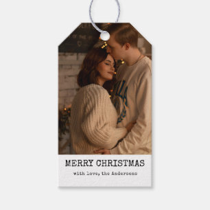 Modern Minimal Couple Photo Typewriter Christmas Gift Tags