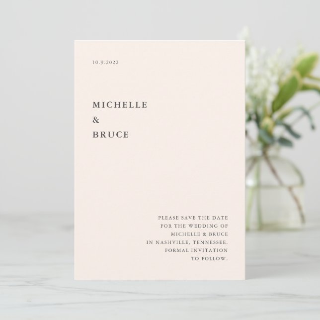 Modern Minimal Cream Typography Wedding Save The Date (Standing Front)