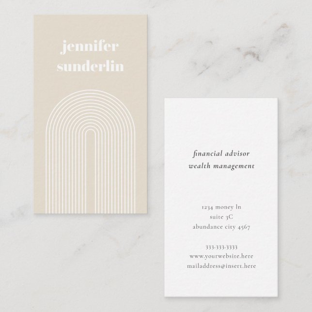 Modern Minimal Cream White Name Geometric Arch Business Card (Front/Back)