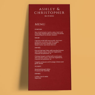 Modern Minimal Crimson Red Wedding Reception Menu