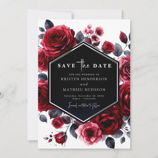 Modern Minimal Crimson Red Wedding Save The Date (Front)