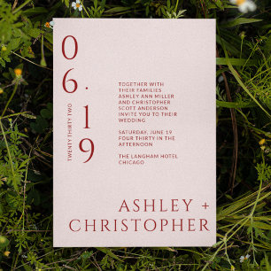 Modern Minimal Crimson & Rose Split Date Wedding Invitation