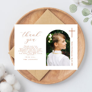 Modern Minimal Cross Photo First Communion  Thank You Card