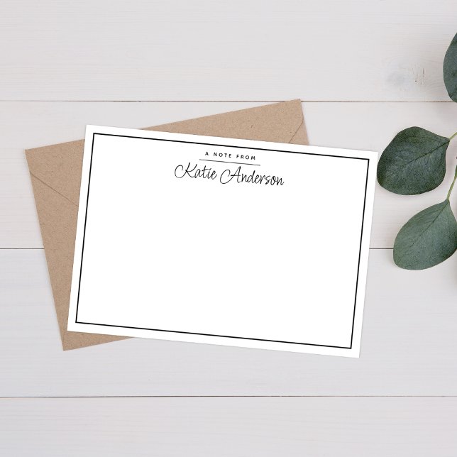 Modern Minimal Cursive Script Black Note Card (Creator Uploaded)
